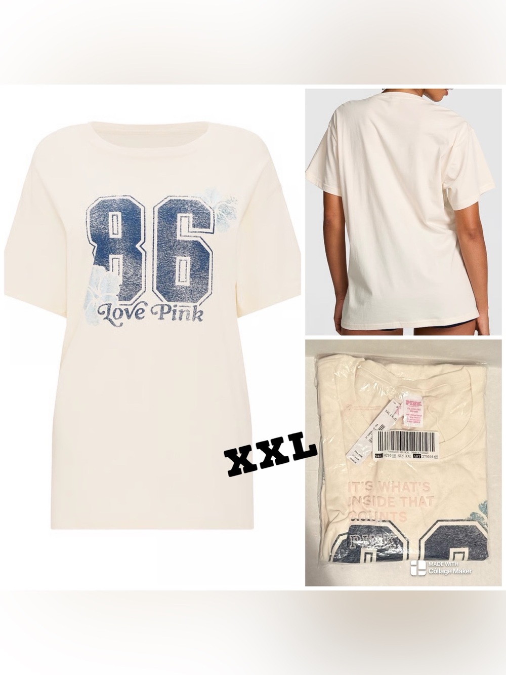 VS PINK NWT Winter White/Blue Campus Cotton Short-Sleeve Tee